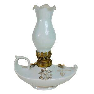 Genie Walking Oil Lamp VTG Victorian Lantern Home Decor Gold Gilded Floral Porce